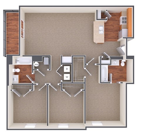 Floor plan for 3 beds, 2 baths, 1181 sqft